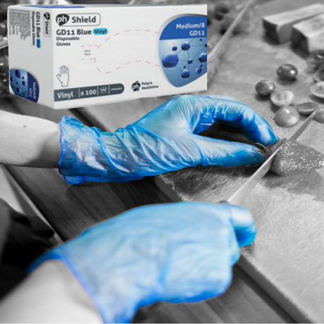 Polyco Shield Blue Vinyl Powdered Disposable Gloves Food Safe