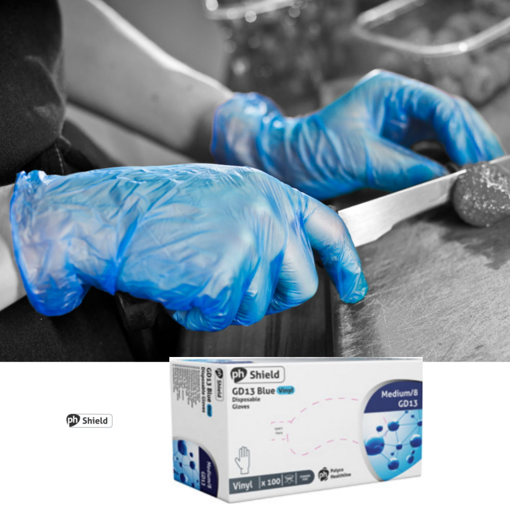 Polyco Shield GD13 Blue Vinyl Disposable Gloves Powder Free Latex Free