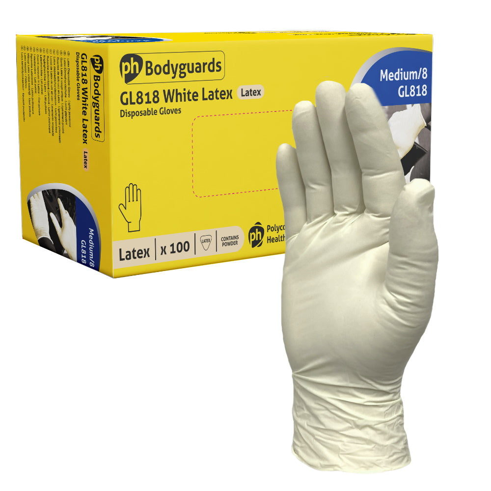 Polyco GL818 Bodyguards White Latex Disposable Gloves Powdered