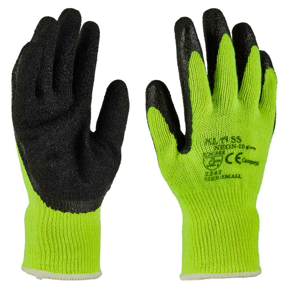 Klass Neon 10 Thermal High-Vis Freezer Grip Gloves Yellow Latex Palm
