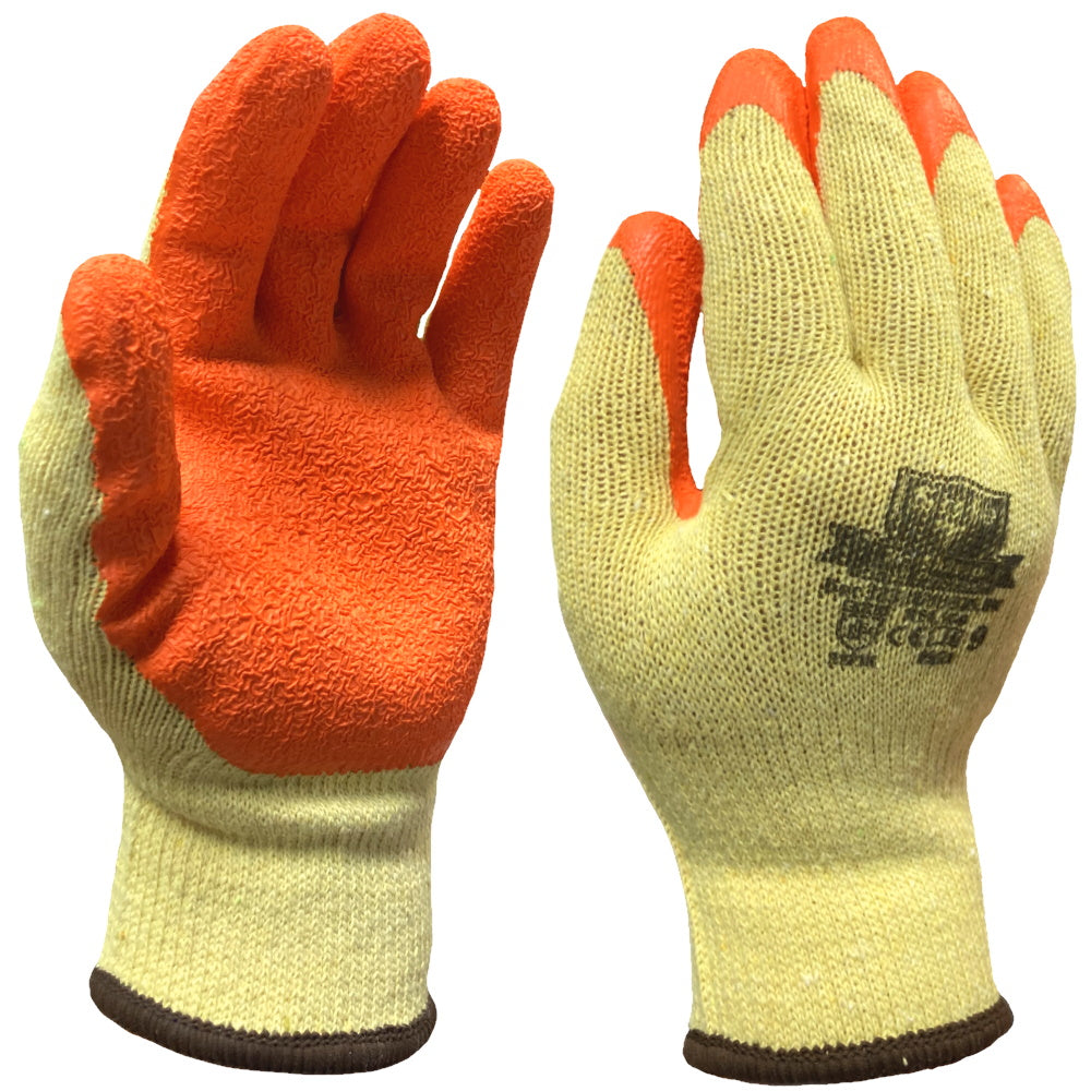 Orange Builders Grip Gloves 10-Gauge Crinkle Latex Work Gloves