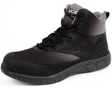 Black high-top sneaker with gray lining on a white background