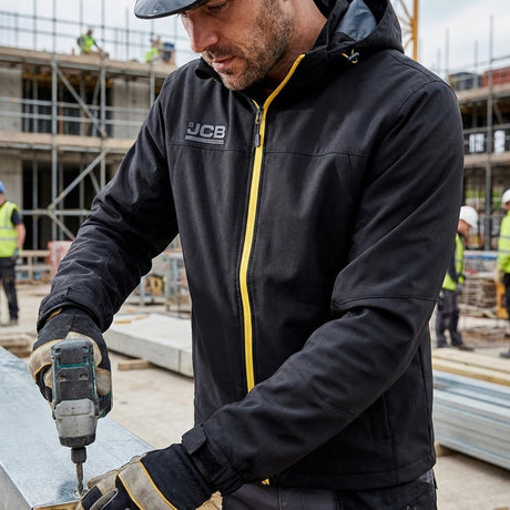 JCB Waterproof Jacket Black Unisex Taped Seam Rain Jacket For Work
