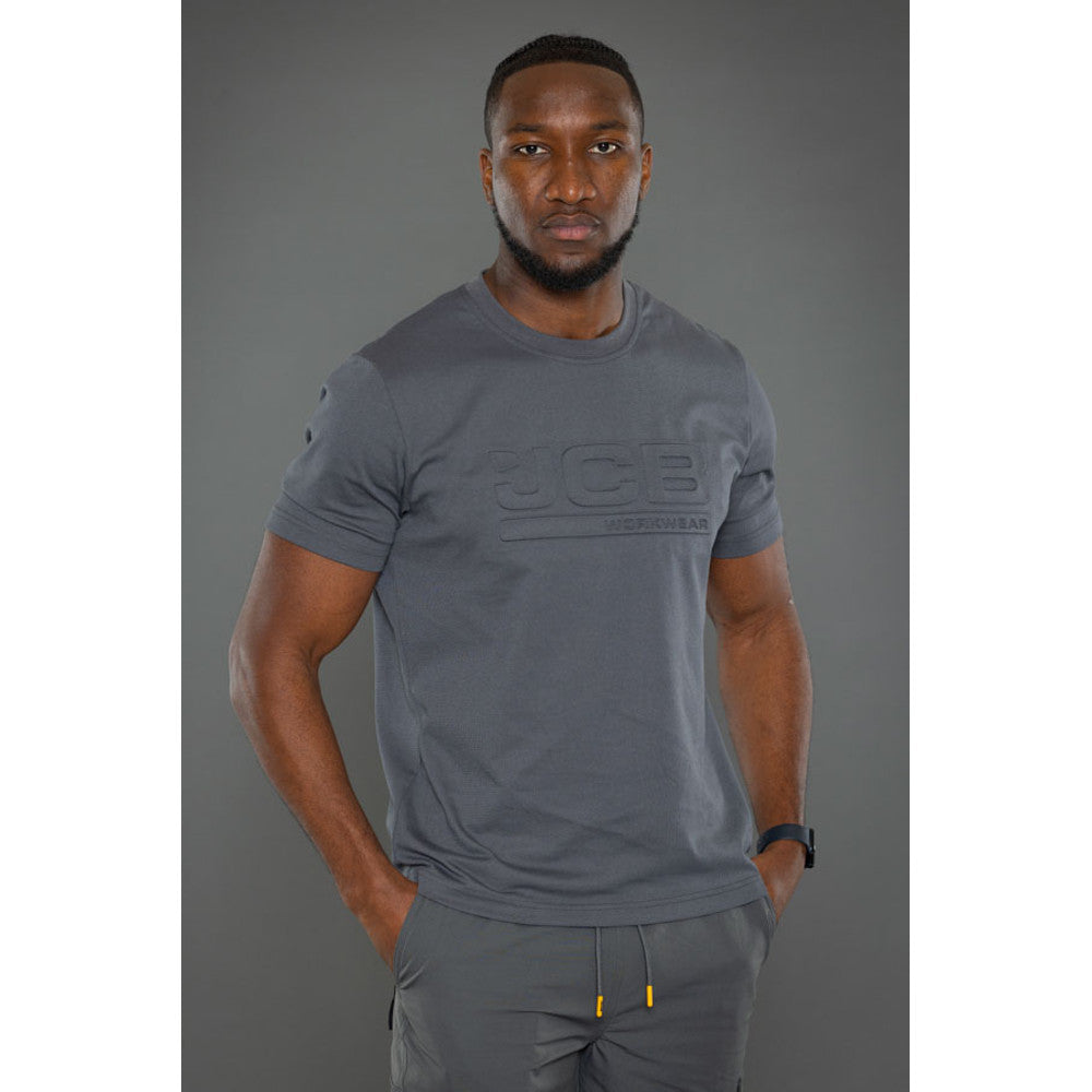 JCB Workwear T-Shirt Grey 3D Embossed Logo Unisex Work T-Shirt