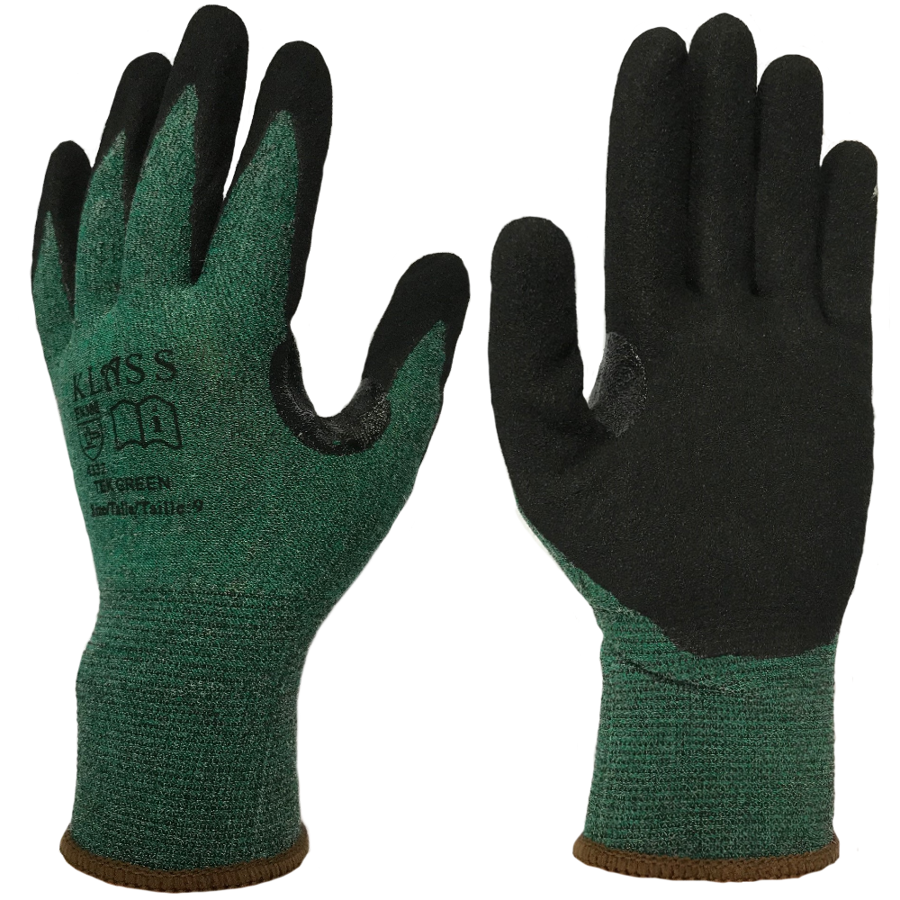 Klass TEK Green Cut Level B Safety Gloves Sandy Nitrile HPPE Work Gloves