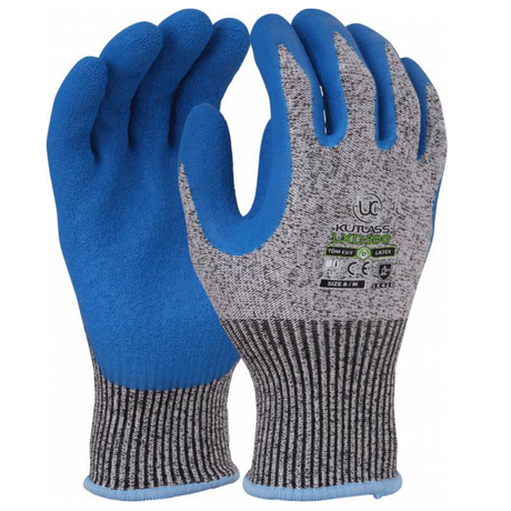 Kutlass Cut Protection Gloves Level D Blue Crinkle Latex Palm