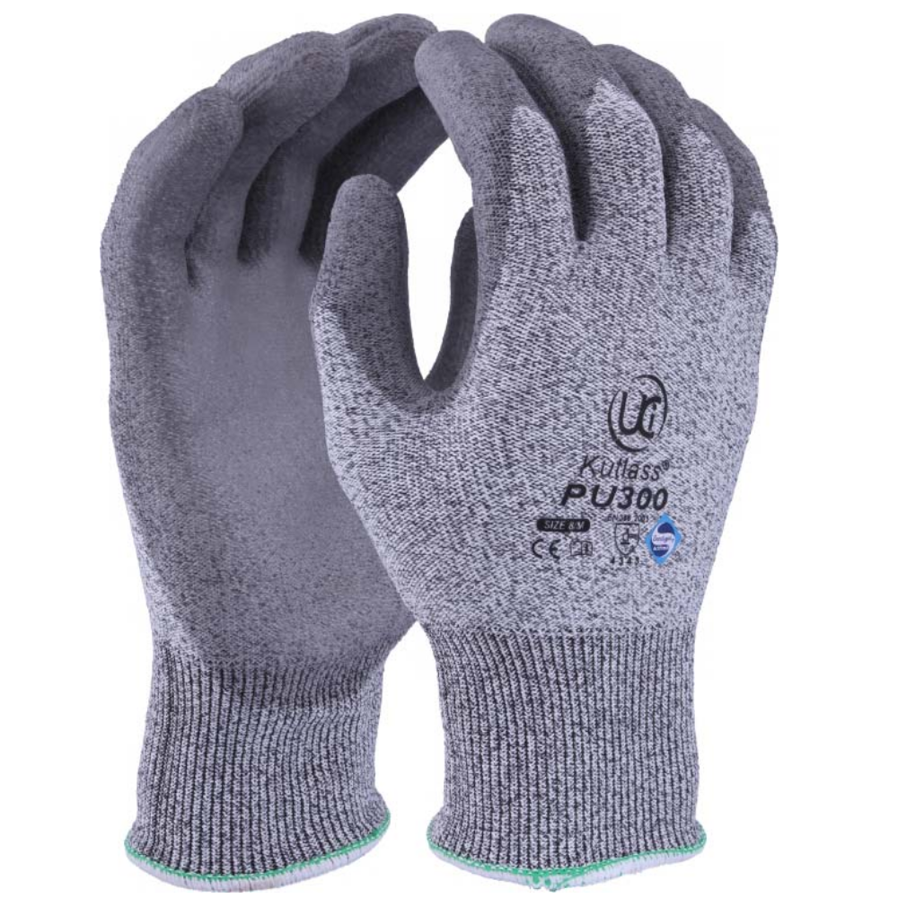 Kutlass PU300 Cut Resistant Gloves Level B HPPE Palm Coated Work Gloves