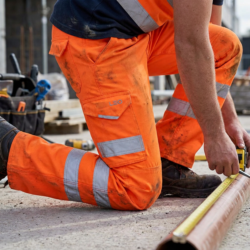 Leo Workwear Hi Vis Cargo Trousers Orange ISO 20471