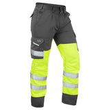 Leo Workwear Bideford Hi Vis Cargo Trousers Yellow Grey