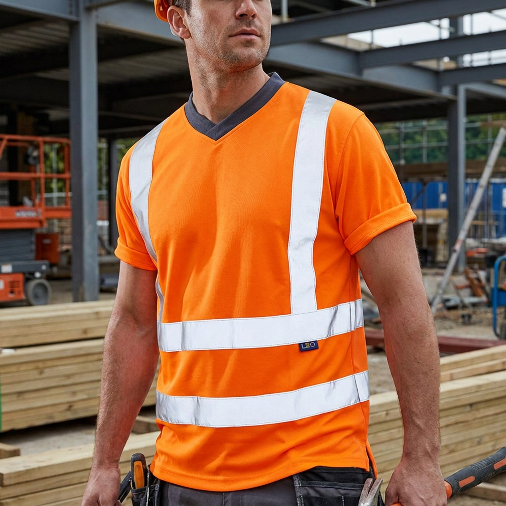 Leo Workwear Braunton T02 Hi Vis T-Shirt Class 2 Railway Orange or Yellow
