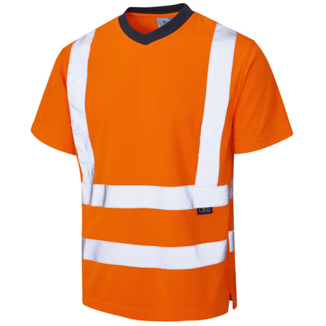 Leo Workwear Braunton T02 Hi Vis T-Shirt Class 2 Railway Orange or Yellow