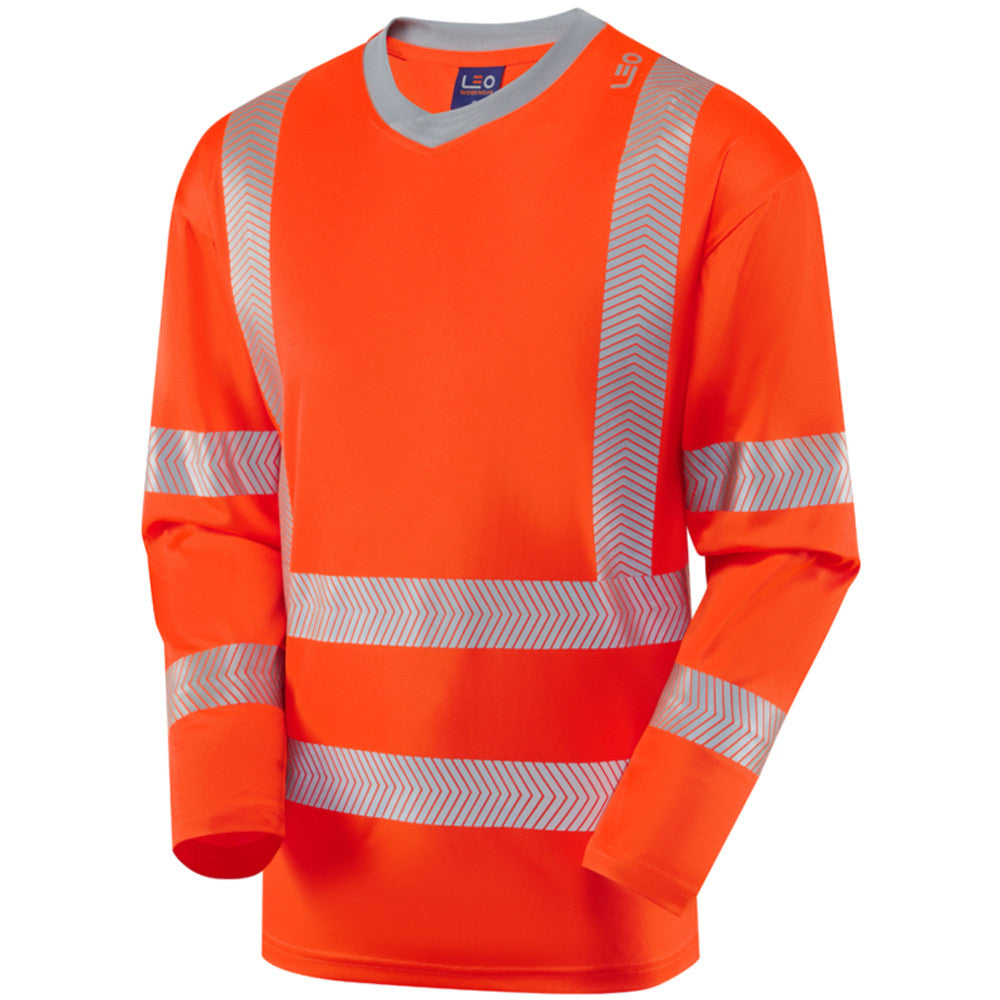 Leo Workwear Hi Vis Long Sleeve T-Shirt Class 3 Orange or Yellow