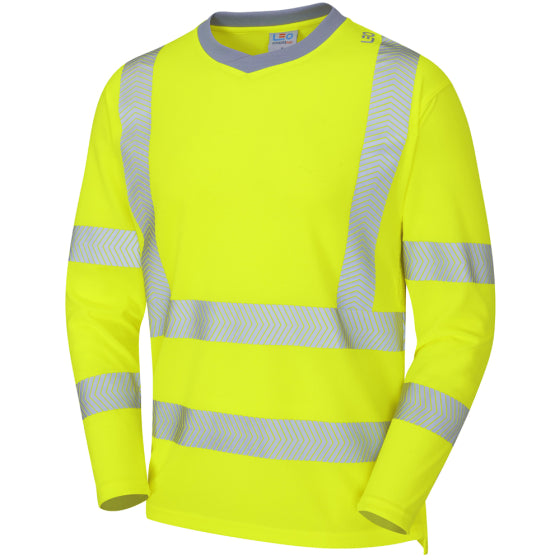 Leo Workwear Hi Vis Long Sleeve T-Shirt Class 3 Orange or Yellow