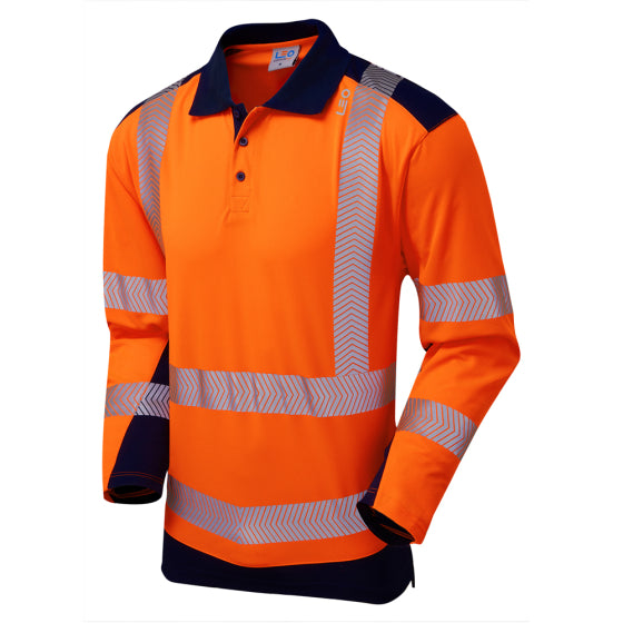 Leo Wringcliff Hi Vis Polo Shirt Class 2 EcoViz Recycled Orange Navy or Grey