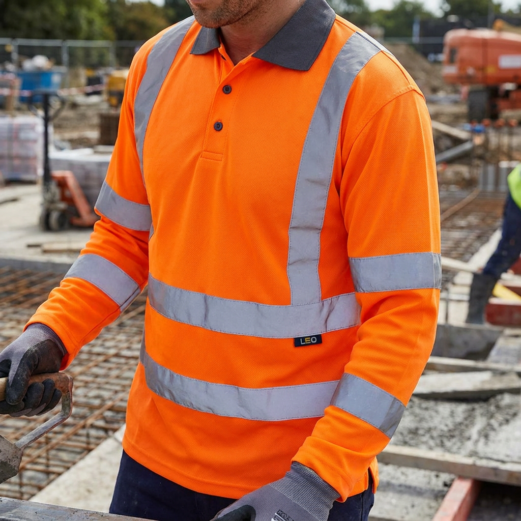 Leo Wolsery Long Sleeve Hi Vis Polo Shirt ISO 20471 Class 3 Yellow or Orange Rail