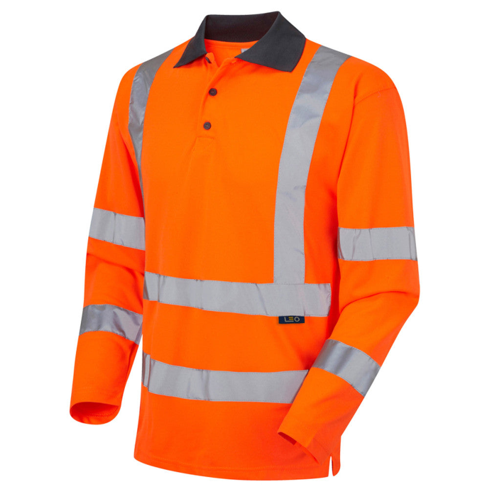 Leo Wolsery Long Sleeve Hi Vis Polo Shirt ISO 20471 Class 3 Yellow or Orange Rail
