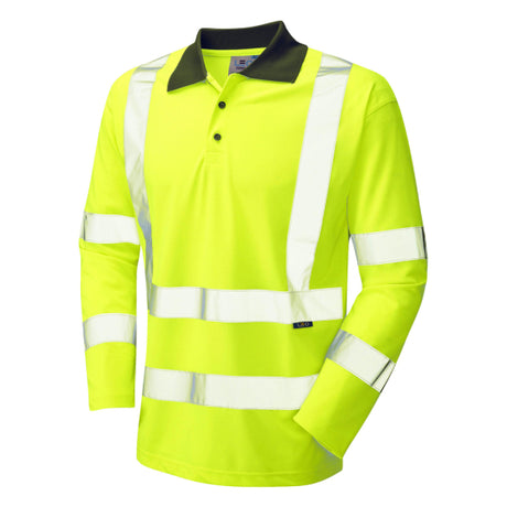Leo Wolsery Long Sleeve Hi Vis Polo Shirt ISO 20471 Class 3 Yellow or Orange Rail