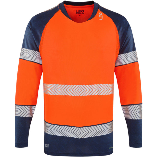 Leo Workwear Hi Vis Long Sleeve Base Layer Orange Navy