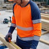 Leo Workwear Hi Vis Long Sleeve Base Layer Orange Navy