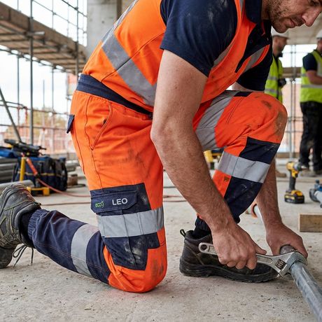 Leo Workwear Hi Vis Stretch Trousers ISO 20471 Orange
