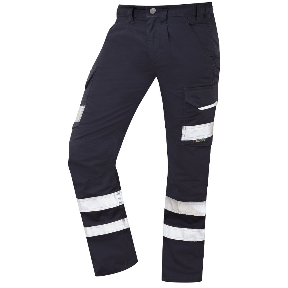 Leo Workwear Ilfracombe Cargo Trousers Navy Hi Vis