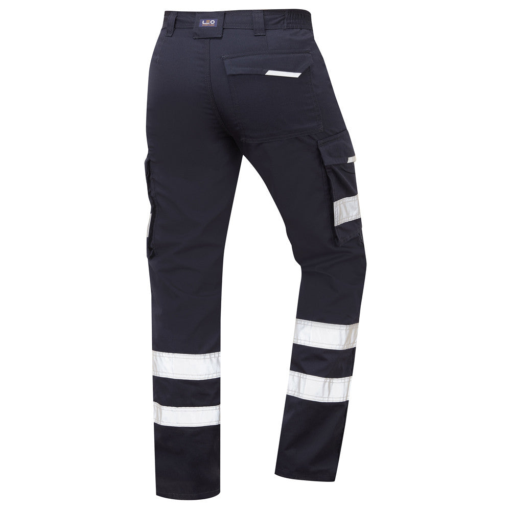 Leo Workwear Ilfracombe Cargo Trousers Navy Hi Vis