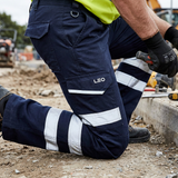 Leo Workwear Ilfracombe Cargo Trousers Navy Hi Vis