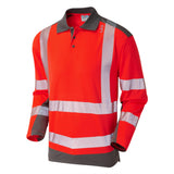 Leo Red Grey Long Sleeve Hi Vis Polo Shirt ISO 20471 Class 2