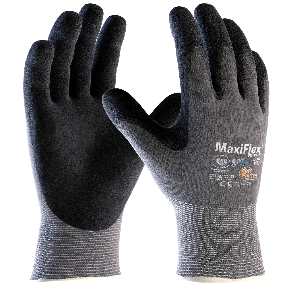 ATG MaxiFlex Ultimate Nitrile Palm Coated Work Gloves Touchscreen Compatible