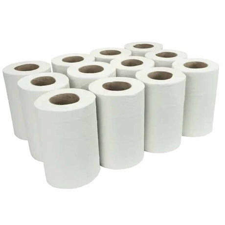 Essentials 2Ply White Mini Centre Feed Rolls 100% Recycled Paper x12