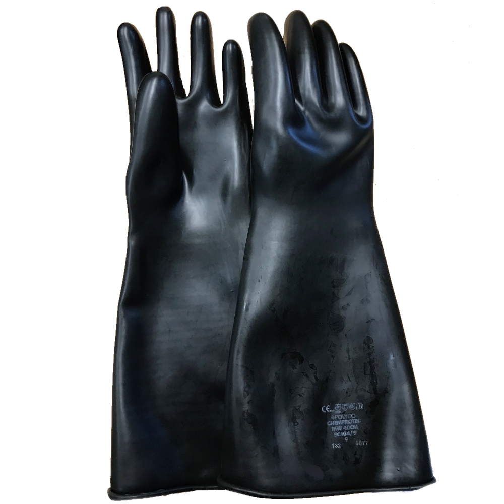 Polyco Chemprotec 44cm Natural Rubber Chemical Gauntlet Heavyweight Unlined