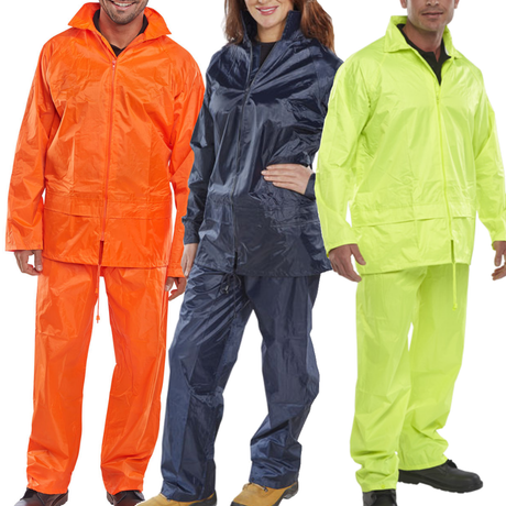 Beeswift B-Dri Weatherproof Suit Navy Two Piece Nylon Rain Suit