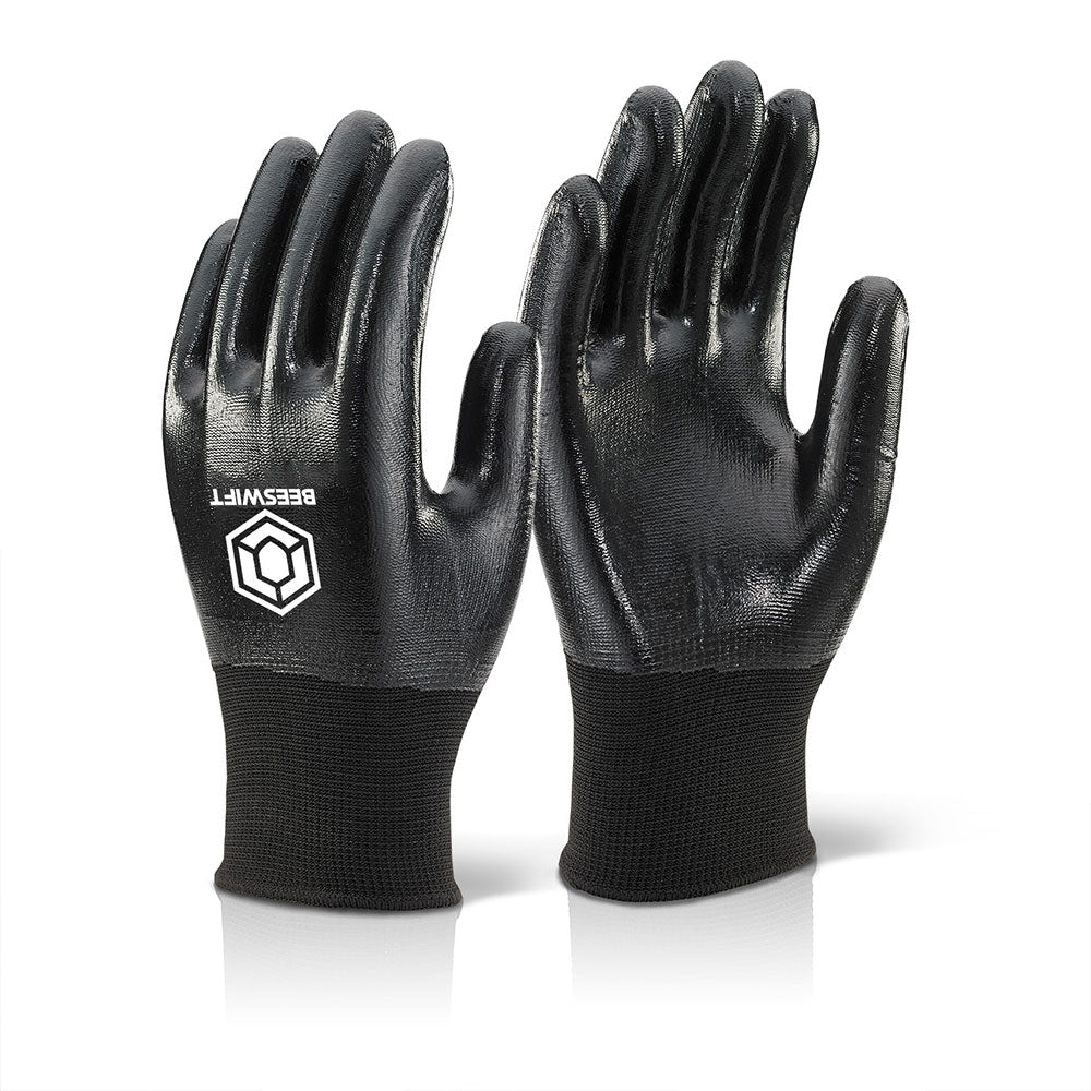Beeswift Nitrile Fully Coated Polyester Work Gloves Liquid Proof