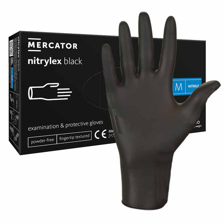 Mercator Nitrylex Black Nitrile Powder Free Food & Medical Use Gloves 100 hands/box