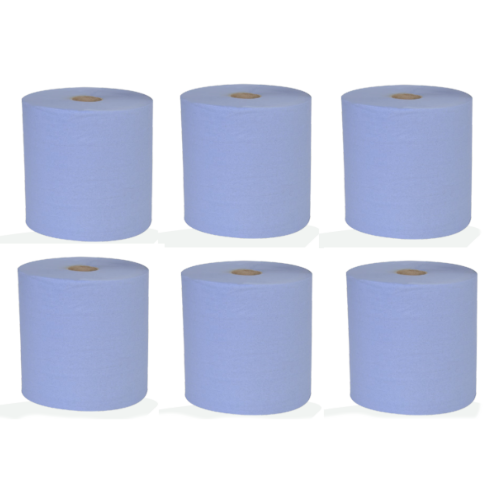 Blue 2 Ply Centre-Feed Flat Sheet Paper Roll 150m x 170mm 6 Rolls