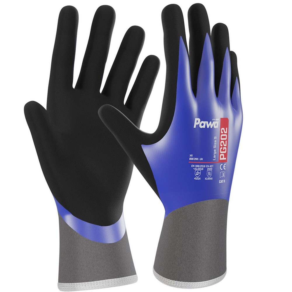 Pawa PG202 Oil Resistant Nitrile Coated Work Gloves Dual Layer Grip