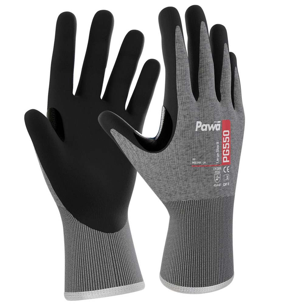 Pawa PG550 Cut Resistant Gloves Level F Sandy Nitrile Grip