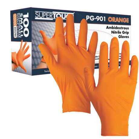 Supertouch Orange Nitrile Diamond Grip Gloves Heavy-Duty Disposable Work
