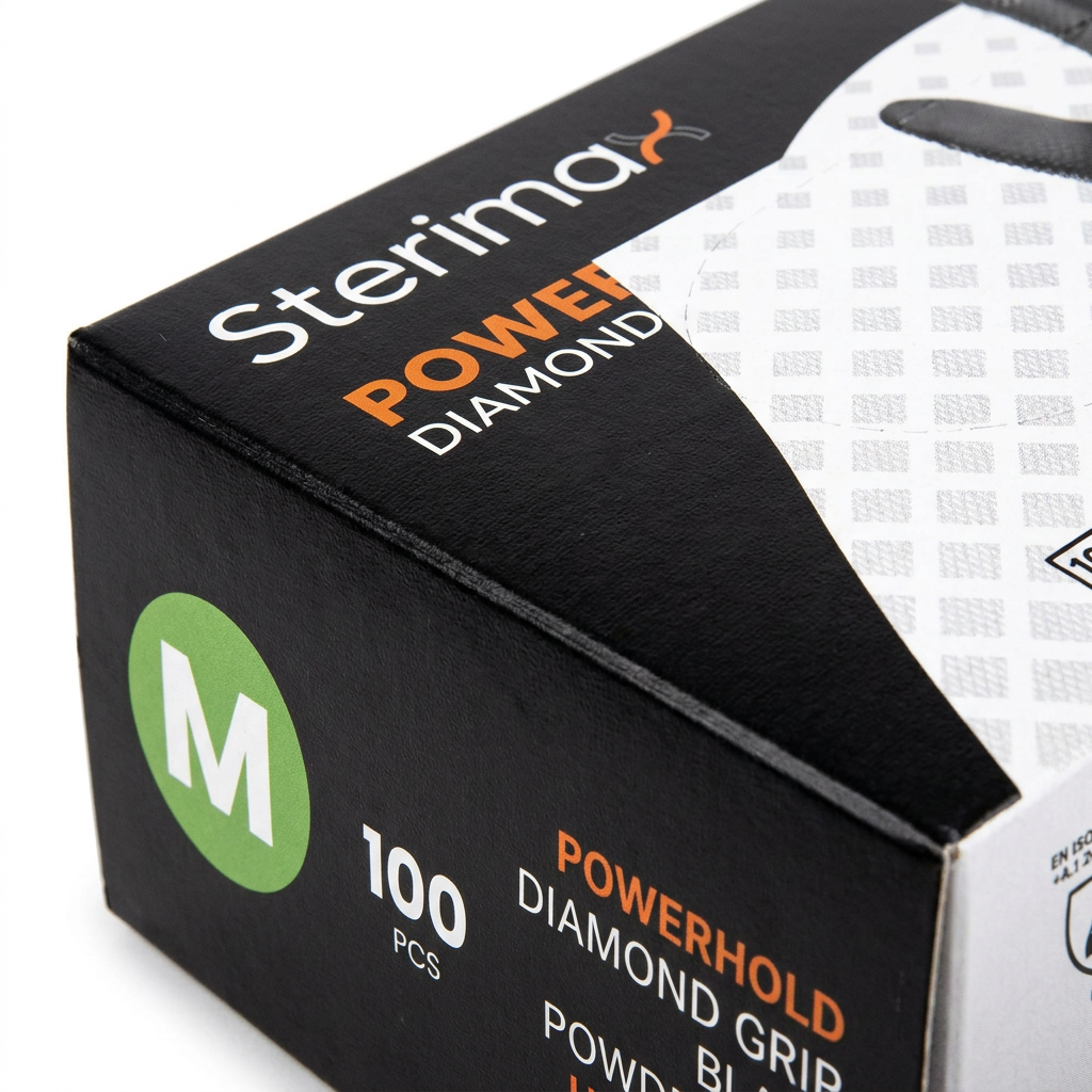 Powerhold Diamond Grip Nitrile Gloves Black Powder-Free