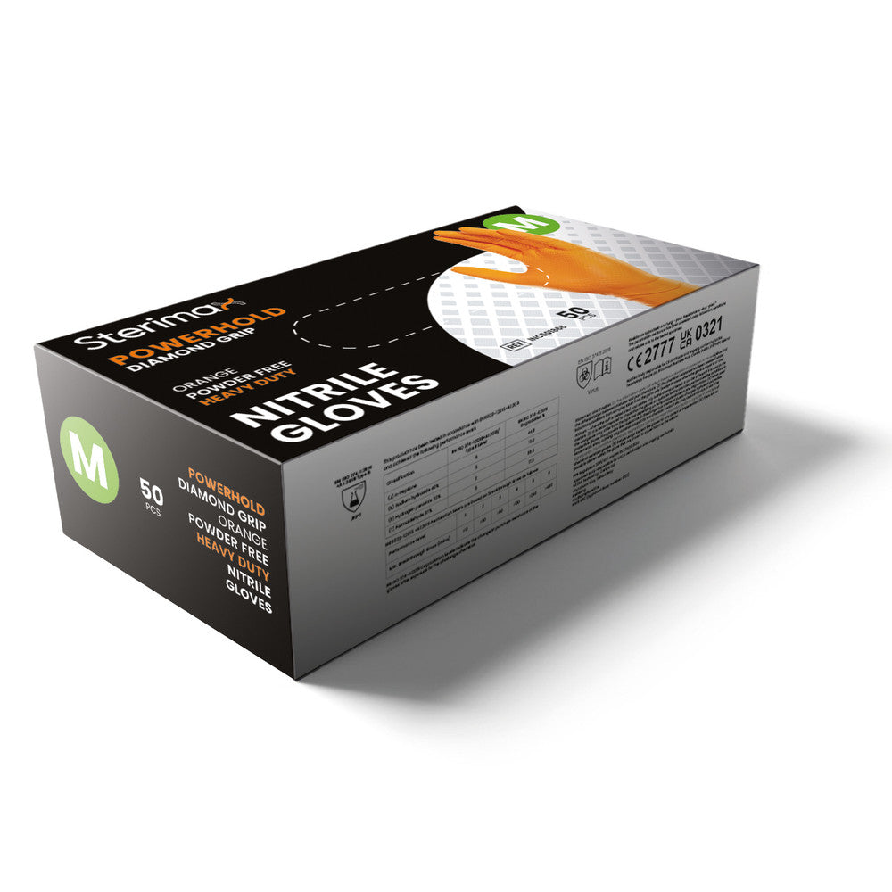 Powerhold Nitrile Diamond Grip Gloves Orange Powder-Free