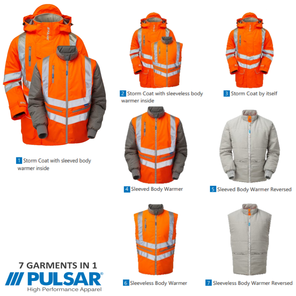Pulsar 7-in-1 Storm Coat Orange Hi Vis Railway Approved Jacket