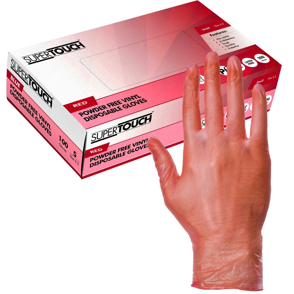 Supertouch Red Vinyl Disposable Gloves Powder Free Medical Grade 1000 Pack