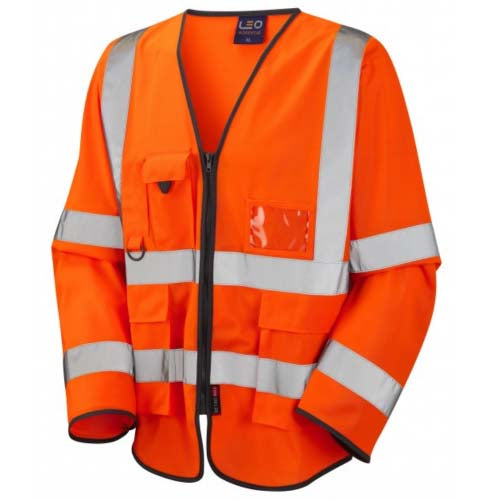 Leo Workwear Wrafton Hi Vis Sleeved Waistcoat Class 3 Railway Compliant Orange