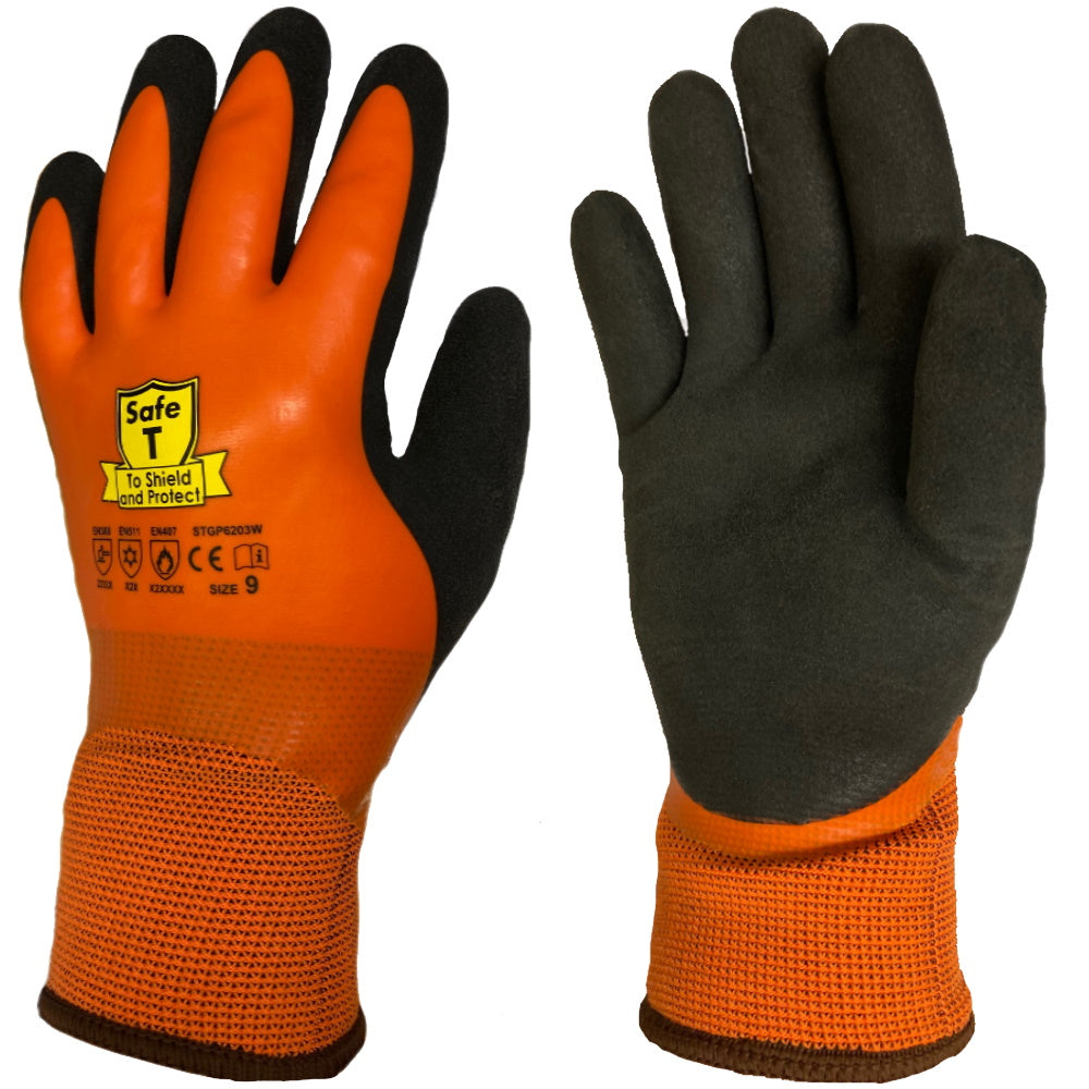 Safe T Winter Waterproof Thermal Gloves Orange Latex Cold Work Gloves