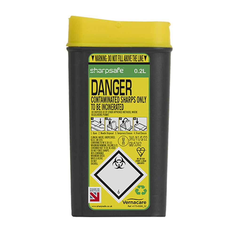 Beeswift Sharps Disposal Bin 0.2L Yellow Clinical Waste Container