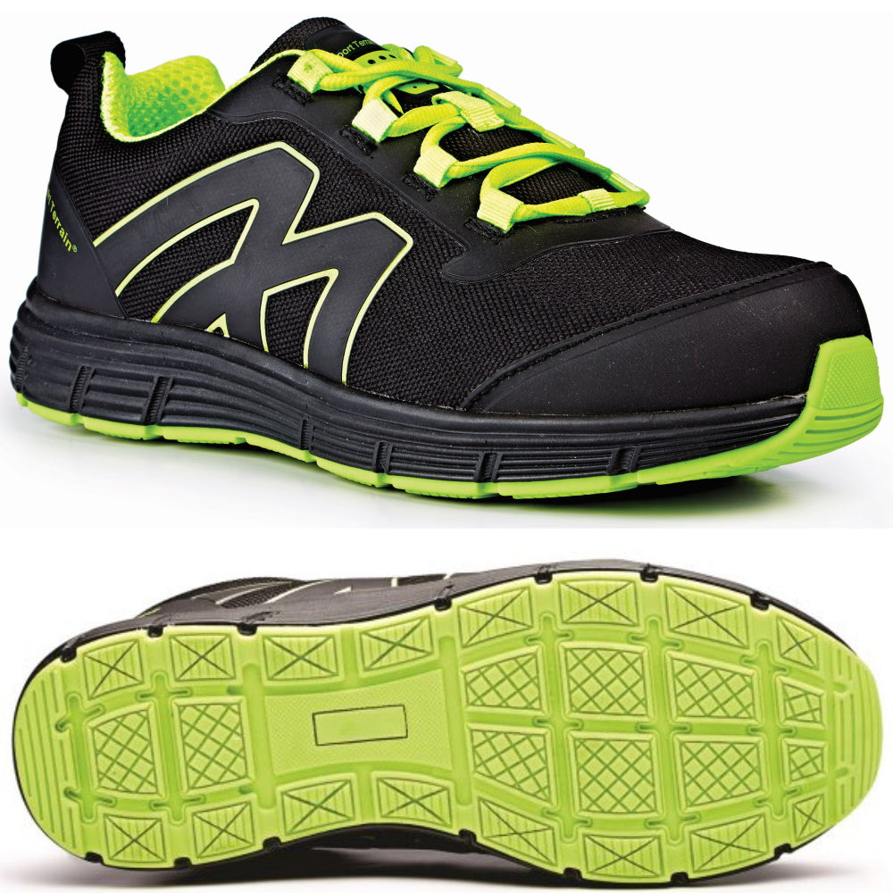 Rugged Terrain Pasadena Safety Trainer Black Lime Steel Toe Cap SB SRC