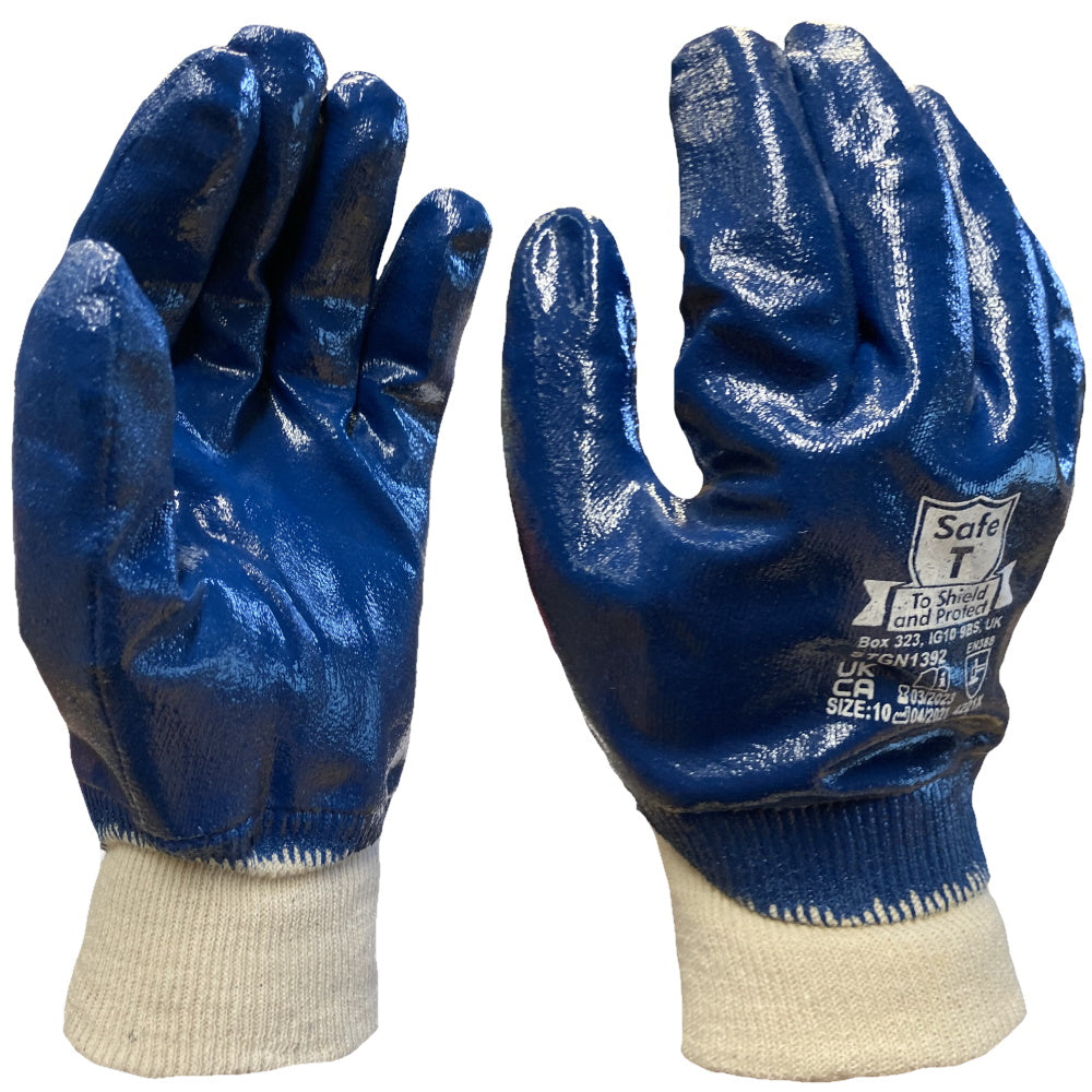 Safe T Fully Dipped Nitrile Gloves Heavy Duty Work Gloves Jersey Liner