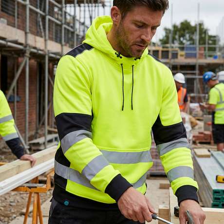 Supertouch Hi Vis Eco Hoodie Yellow Navy Recycled