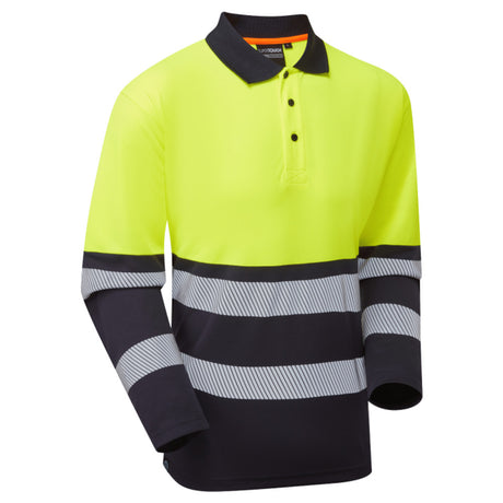 Supertouch Hi-Vis Eco Long Sleeve Polo Yellow Navy