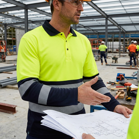 Supertouch Hi-Vis Eco Long Sleeve Polo Yellow Navy